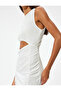 Window Detailed Midi Dress Sleeveless Round Neck Slit Detailed Wrap - 5