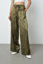 Women's Khaki Patterned Wide Leg Elastic Waist Lace-Up Trousers - 3