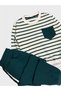 Boys' Cotton Cream Green Striped Long Sleeve Tracksuit Set - 3