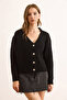 Women's Black Wave Detailed Soft Textured Cardigan Hrk-19000386 - 3