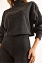 Women's Anthracite Stand Collar Blouse Pants Soft Set Tkm-19000438 - 7