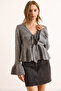 Women's Anthracite Front Lace-Up Soft Textured Spanish Sleeve Cardigan Hrk-19000395 - 5