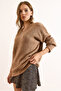 Women's Brown V-Neck Soft Textured Relaxed Fit Sweater Kzk-19000993 - 5