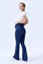 437 Navy Blue Color Piped Shaping / Sculpting and Extra Flexible Effective High Waist Flared Maternity Leggings - 4