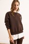 Women's Brown Skirt with Garnished Collar Detail, Embroidered Thick Sweatshirt Swt-19000743 - 4