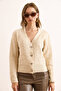 Women's Ecru Wave Detailed Soft Textured Cardigan Hrk-19000386 - 3