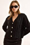 Women's Black Thick Ribbed Soft Textured Cardigan Hrk-19000385