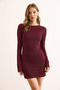 Women's Burgundy Lined Glitter Backless Mini Stylish Dress Elb-19002540 - 2