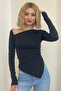 Women's Asymmetrical Cut Slim Fit Full Stretch Fabric Bodysuit Blouse - 2
