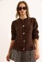 Women's Bitter Brown Crew Neck Boucle Knit Cardigan Hrk-19000393 - 2