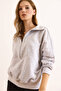 Women's Gray Melange Stitching Detailed Zippered Thick Sweatshirt Without Embroidery Swt-19000744 - 3