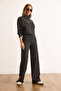 Women's Anthracite Stand Collar Blouse Pants Soft Set Tkm-19000438 - 4