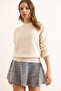 Women's Ecru Thread Sequin Soft Textured Knitwear Sweater Kzk-19000994