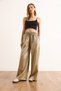 Women's Khaki Elastic Waist Pocketed Satin Trousers Pnt-19000364 - 3