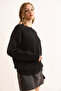 Women's Black Crew Neck Soft Textured Relaxed Fit Sweater Kzk-19000992 - 5