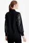 Black knitwear bomber jacket with leather trimmed sleeves - 4
