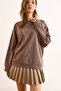 Women's Plain Camel Basic Soft Textured Loose Sweatshirt Swt-19000457 - 6
