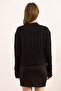 Women's Black Thick Ribbed Soft Textured Cardigan Hrk-19000385 - 2