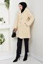 Women's Fur Fabric Lined Buttoned Hooded Beige Coat - 2