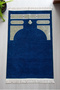 Navy Blue Chenille Prayer Rug with Kabe Pattern and Knitted Tassels