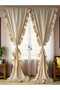 Double Sided Ruffled Yellow Striped Vintage Cotton Linen Curtain (Width X Length) - Single Panel - No Pleats - 4