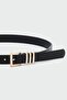 Square Buckle Faux Leather Belt Black - 2