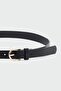 Oval Buckle Faux Leather Belt Black