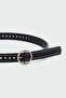 Round Buckle Perforated Faux Leather Belt Black - 2