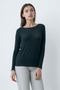 Black Boat Neck Long Sleeve Women's T-Shirt Heather