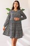 Women's Black and White Floral Print Long Sleeve Mini Dress - Women's Dress - 4