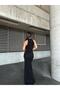 Flexible Flowers Fabric Collar Rose Detailed Slit Evening Dress Black 583261 - 3