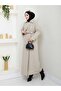 Amazon Keten Degaje Collar Full Length Lined Belted Trench Jeans Beige
