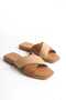Dani̇ Toprak Genuine Leather and Linen Cross Women's Slippers