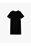 Applique Detailed Crew Neck Short Sleeve Mini Black Women's Dress 6Wak80040Ek - 4