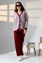 Women's Burgundy V-Neck Buttoned Cardigan and Pants Top and Bottom Knitwear Set - 4