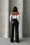 Women's Black Faux Leather Palazzo Trousers with Front Stitching Detail - 6