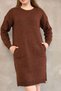 Women's Brown Double Pocket Crew Neck Tunic Dress - 2