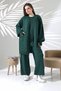 Women's Khaki Crew Neck Blouse, Cardigan and Trousers 3-Piece Knitwear Set - 3