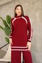 Women's Burgundy Stripe Detailed Crew Neck Tunic and Wide Leg Knitwear Top and Bottom Set - 5