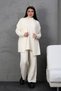 Women's Ecru Knitted Motif Sweater, Cardigan and Trousers 3-Piece Knitwear Set
