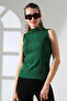 High Collar Sleeveless Motif Knitwear Blouse