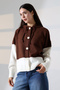 Women's Brown Color Block Hooded Buttoned Knitwear Cardigan - 2