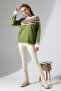 Crew Neck Snow Patterned Knit Sweater - 2
