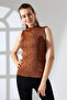 High Collar Sleeveless Motif Knitwear Blouse