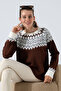 Crew Neck Snow Patterned Knit Sweater - 3
