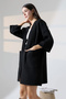 Women's Black Double Pocket Half Sleeve Long Length Knitwear Cardigan