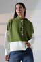 Women's Olive Green Color Block Hooded Buttoned Knitwear Cardigan