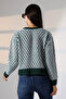 Green Square Line Patterned Buttoned Knitwear Cardigan Bces-252004 - 4