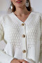 Women's Ecru Motif Patterned Buttoned Winter Knitwear Cardigan Loi̇a25-5267 - 4
