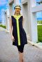 Black Semi-Closed Swimsuit Hidden Zipper, Slit, Water Repellent, Upf50+ H2502-1 - 4